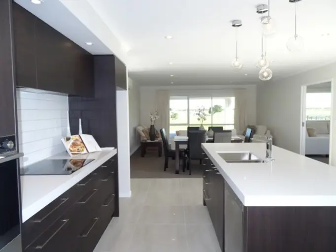 Dark Woodgrain Melamine And Engineered Stone Tops