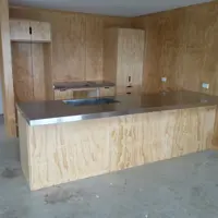 Plywood Kitchen With Stainless Steel Tops